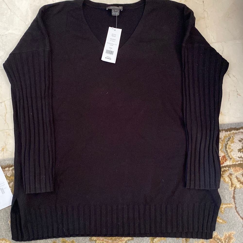 French Connection Babysoft Rib Sleeve V neck Black Sweater